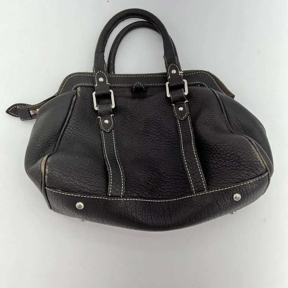 Dooney Bourke VTG Black Two Handle Pebbles Leather Handbag Made In Italy